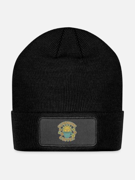 Sunshine and Coffee Illustration - Patch Beanie - black