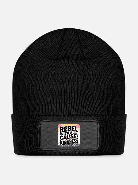 Rebel with a Kindness Message Tee - Patch Beanie - black