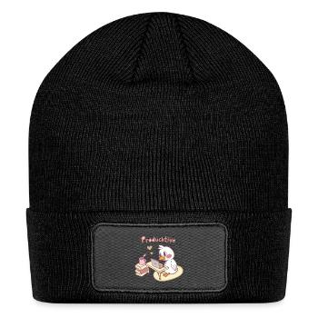 Cute Duck with Laptop, Books and Coffee - Patch Beanie - black - Front