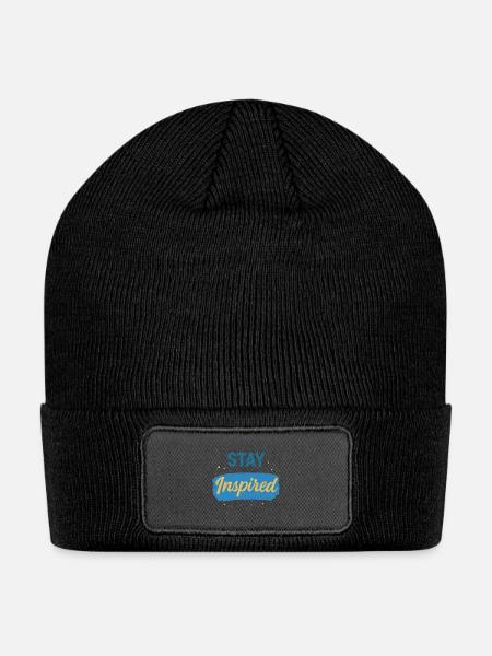 Stay Inspired Brush Script with Confetti - Patch Beanie - black