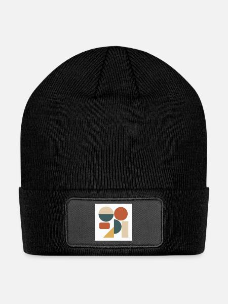Geometric Retro Color Blocks - Patch Beanie - black