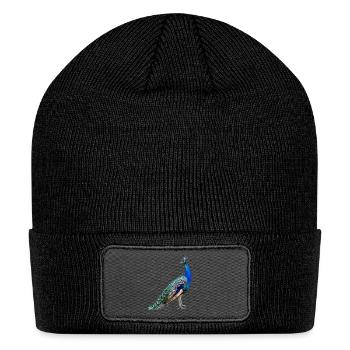 Peacock Prism Blue Feathers - Patch Beanie - black - Front
