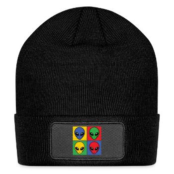 Aliens Pop-Art Popart Vintage Alien Heads Faces - Patch Beanie - black - Front