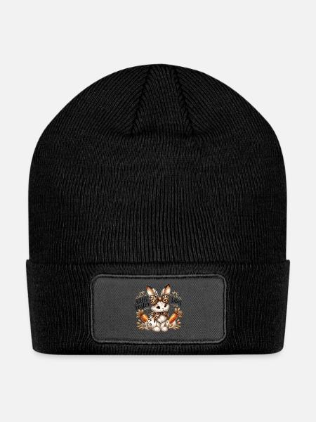 Leopard Bunny Easter Vibes - Patch Beanie - black