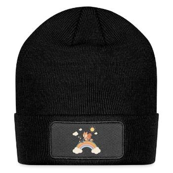 Squirrel vacuuming up the rainbow - Patch Beanie - black - Front