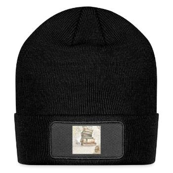 Watercolor Stack of Books Vintage Collage - Patch Beanie - black - Front