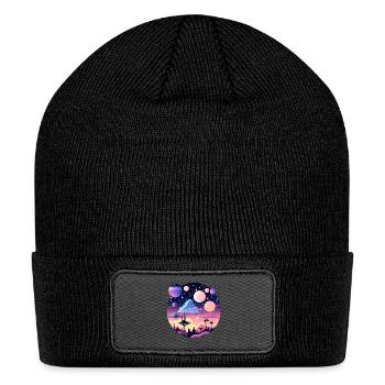 Moon Landscape Illustration - Patch Beanie - black - Front
