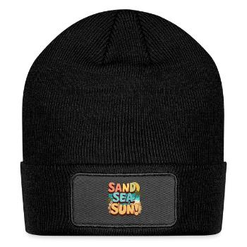 "Sand, Sea & Sun" Coconuts Beach Palm Sunset - Patch Beanie - black - Front