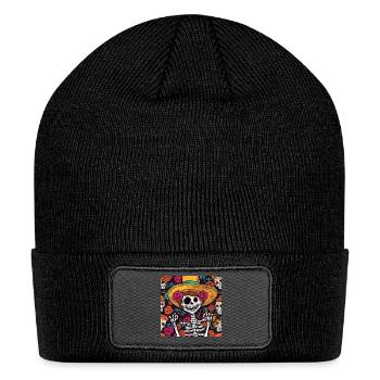 Mexican Sombrero Skeleton Art - Patch Beanie - black - Front