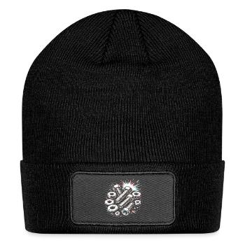 Screws Nuts Mechanic Tool Design - Patch Beanie - black - Front