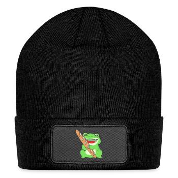 French Bread Baguette Bread Frog - Patch Beanie - black - Front