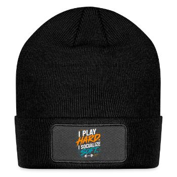 I Play Hard I Socialize Soft Tshirt - Patch Beanie - black - Front