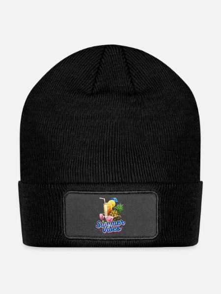 Summer Vibes Tropical Beverage Design - Patch Beanie - black