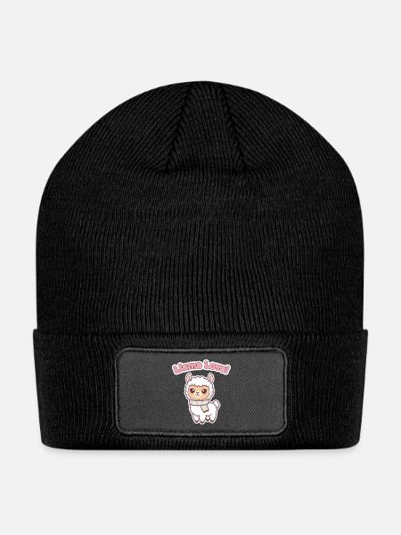 Llama Love Cute Llama Illustration - Patch Beanie - black