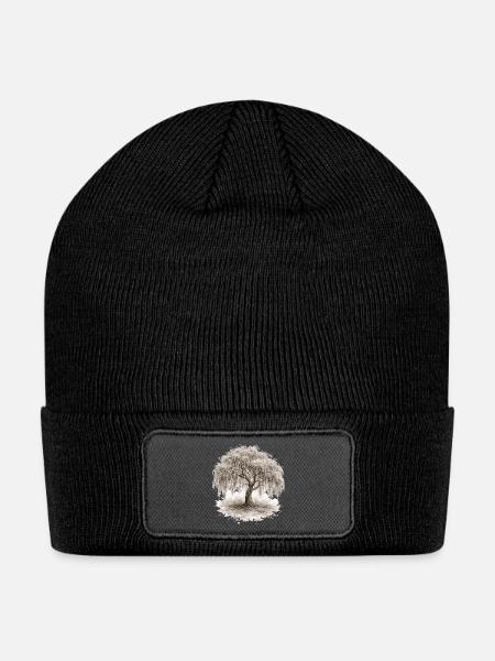 Willow Tree Illustration – Monochrome Nature - Patch Beanie - black