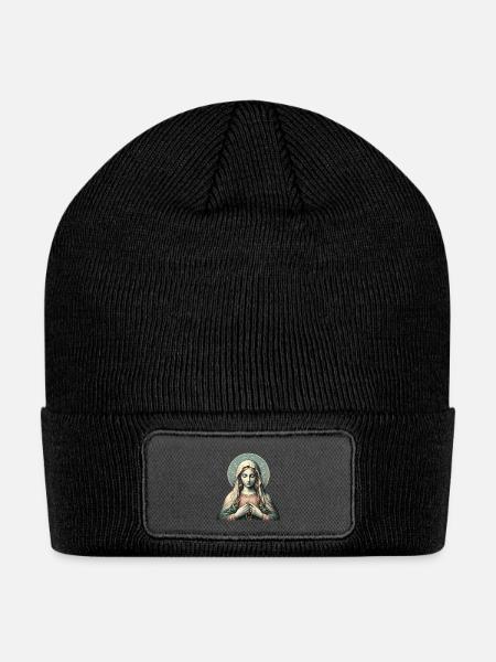 Serene Madonna ic Image - Patch Beanie - black