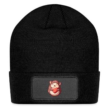 Cute Smiling Hedgehog Holding Heart - Adorable - Patch Beanie - black - Front