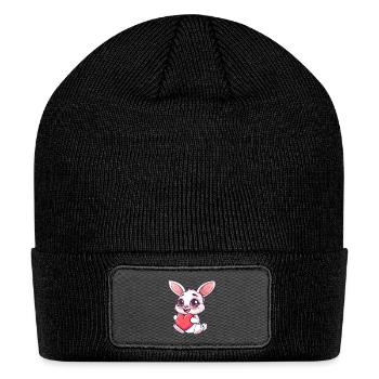 Cute Bunny Holding Heart Adorable Illustration - Patch Beanie - black - Front