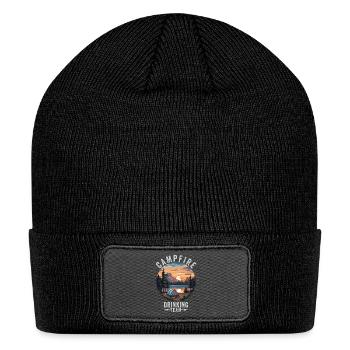 Campfire Drinking Team with Tent Mountain Sunset - Patch Beanie - black - Front
