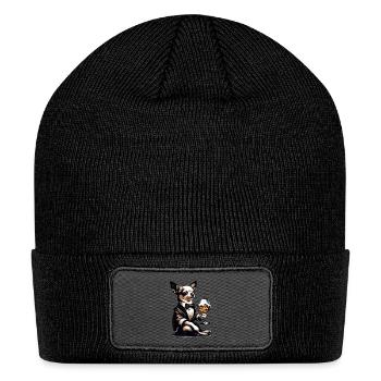 Chihuahua Dog Drinking Whiskey Puppy - Patch Beanie - black - Front