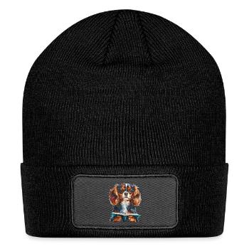 Cavalier King Charles Spaniel Reading Book Dog - Patch Beanie - black - Front