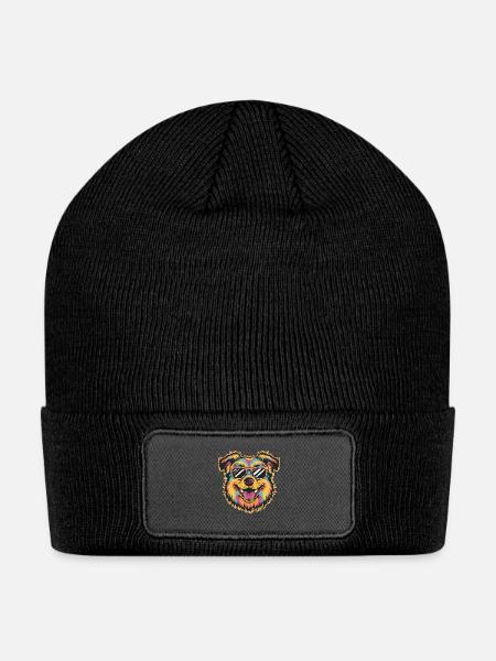 Colorful Cool Dog Sunglasses Retro Pop Art - Patch Beanie - black
