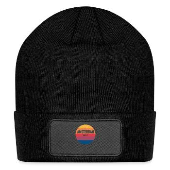 Retro Sunset Souvenir Amsterdam Netherlands Vibe - Patch Beanie - black - Front