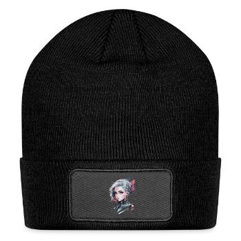 Cyberpunk Futuristic Warrior Portrait - Patch Beanie - black - Front