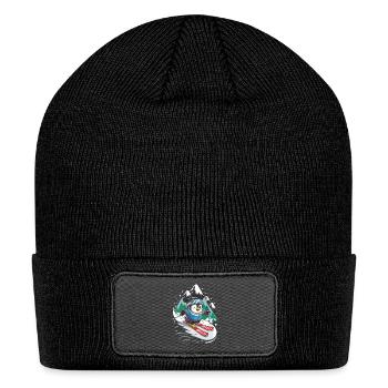 Cute Penguin Skiing In The Mountains - Patch Beanie - black - Front