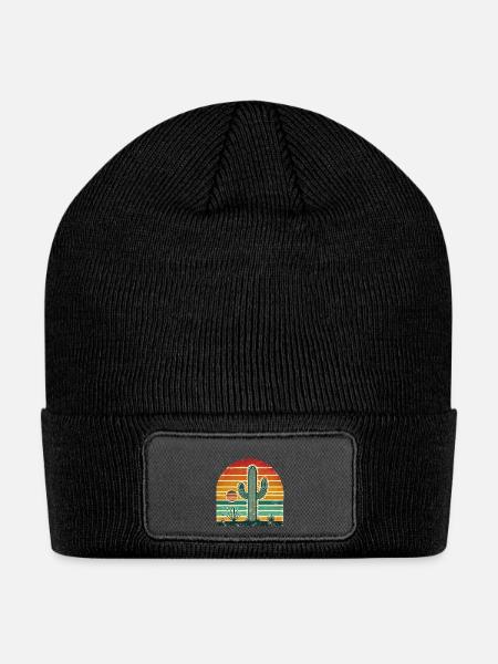 vintage cactus sunset - Patch Beanie - black
