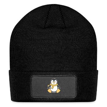 Adorable Penguin With Cozy Scarf Illustration - Patch Beanie - black - Front