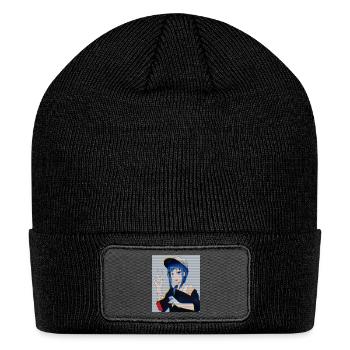 Retro Anime Gamer Girl Glitch Art Vaporwave Style - Patch Beanie - black - Front