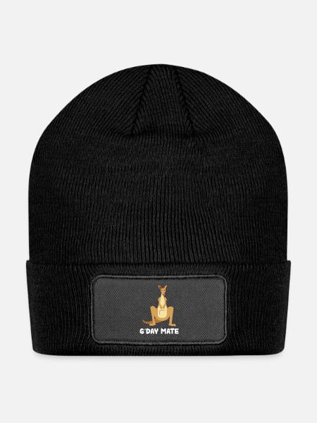 Kangaroo GDAY MATE Australian Theme - Patch Beanie - black