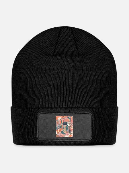 Bibliophile Cat Book - Patch Beanie - black