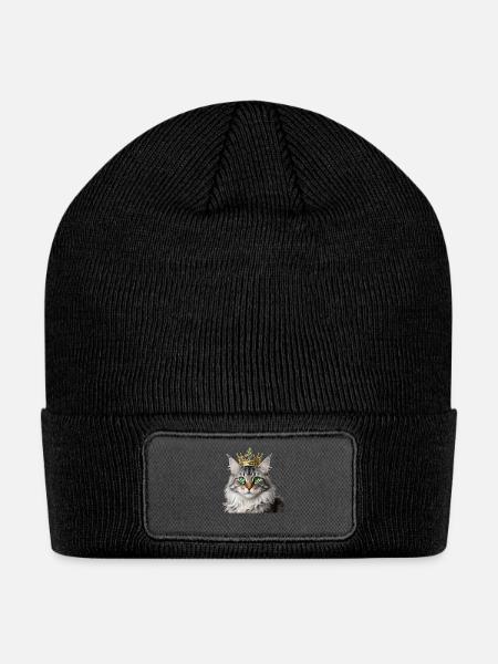 The Crowned Cat - Patch Beanie - black