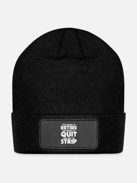 Too Young to Retire Bold Quote - Patch Beanie - black