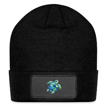 Funny Cute Sea Turtle Holding Earth Ocean Wildlife - Patch Beanie - black - Front