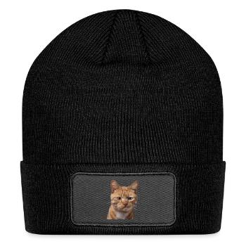 Ginger Cat Face Illustration - Patch Beanie - black - Front