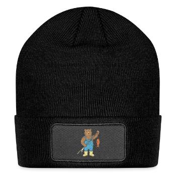 Fishing Bear Graphic Outdoorsy Cabin Core Vintage  - Patch Beanie - black - Front
