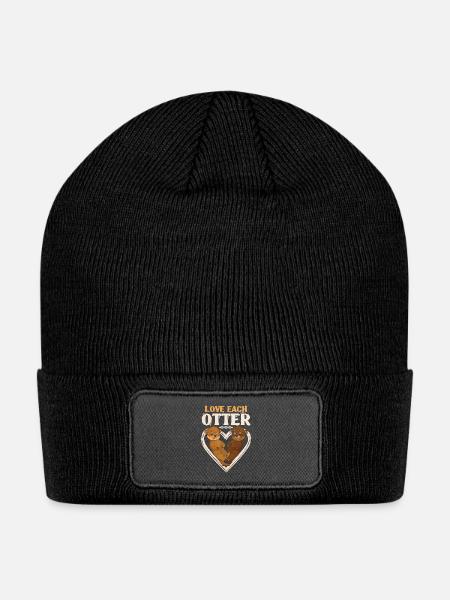 Love Each Otter Cute Heart Pun - Patch Beanie - black