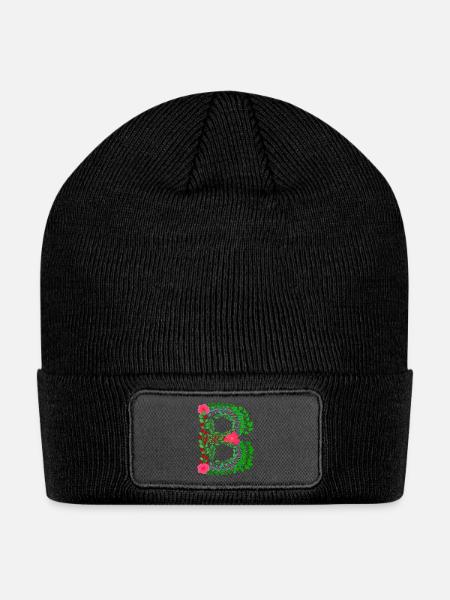 Letter B From Leaves And Flowers - Patch Beanie - black