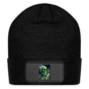 Skeleton smoking weed - Patch Beanie - black - Front