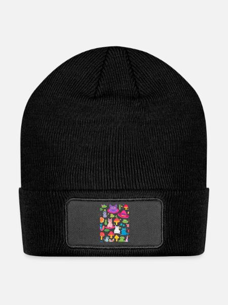 Frog Kitty Toadstool - Patch Beanie - black