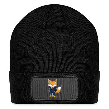 Elegant Fox in Business Suit - Patch Beanie - black - Front