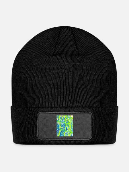 Neon Vines on Blue Marble - Patch Beanie - black