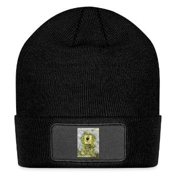 Peacock Feather on Yellow Chiffon Dupatta - Patch Beanie - black - Front