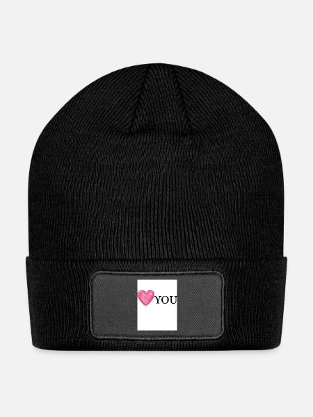 Heart Emblem with YOU Typography - Patch Beanie - black