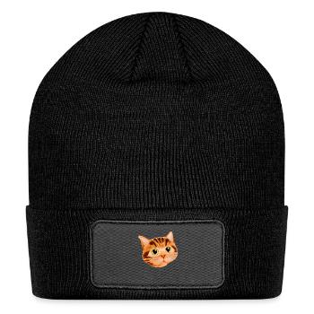 Cute Tabby Cat Face - Patch Beanie - black - Front