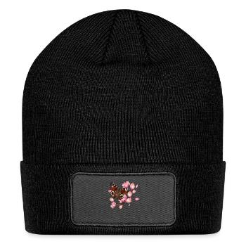 Butterfly peacock butterfly with magnolia in pink - Patch Beanie - black - Front