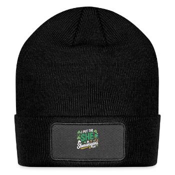 Irish Clover Shenanigans Lucky Charm Womens Comfy - Patch Beanie - black - Front